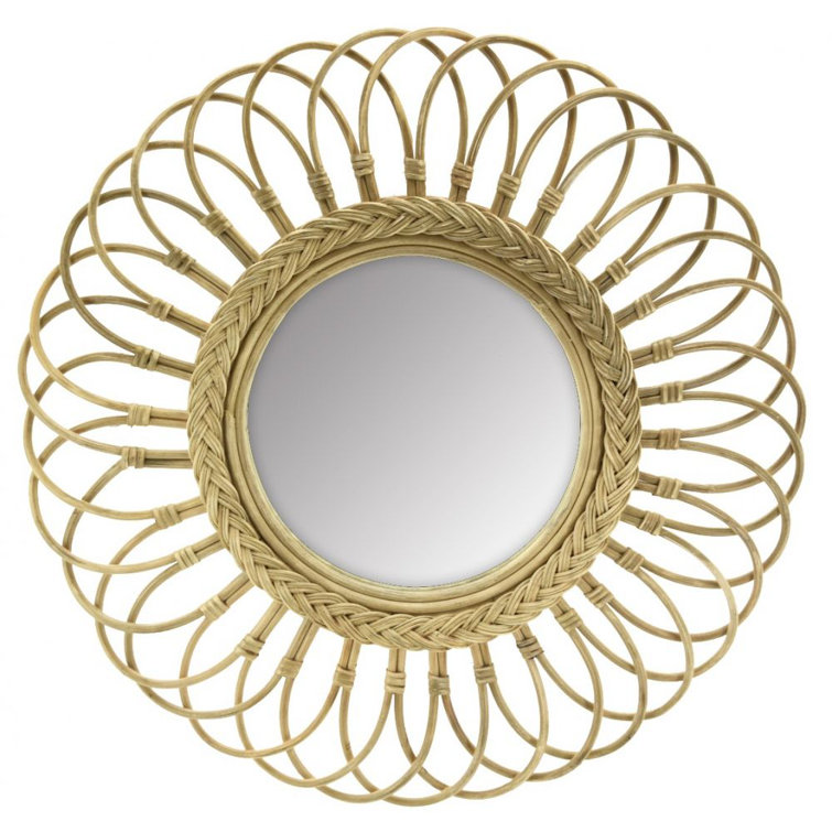 Bay Isle Home Deltana Round Rattan Framed Wall Mounted Accent Mirror in
